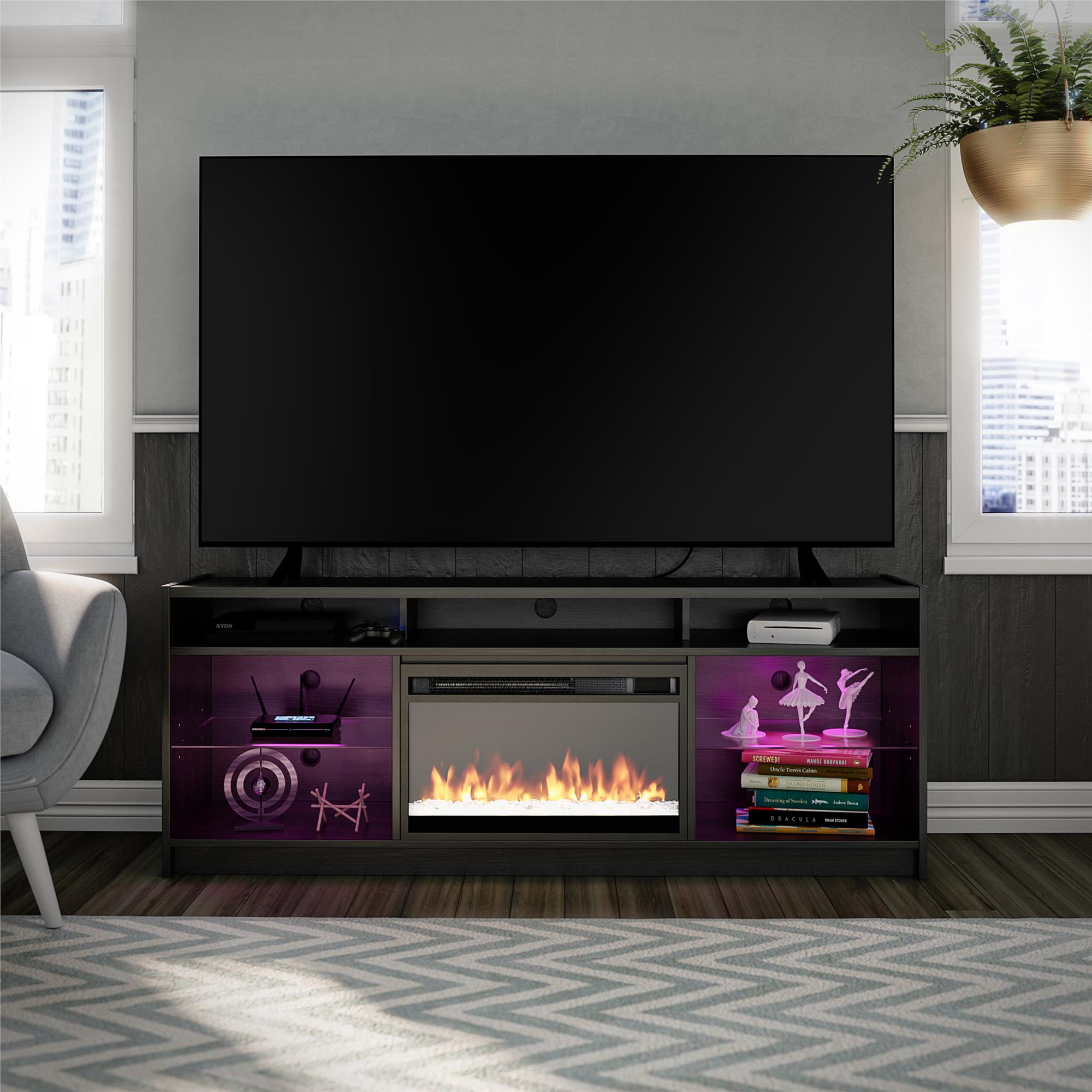Ameriwood Home Lumaria Fireplace TV Stand for TVs up to 65", Black Oak