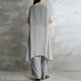 thumbnail image 6 of Stichou Women's 2 Piece Linen Set Solid Color Long Sleeve Irregular Hem Top and Wide Leg Swing Pants Trousers Suits Light Gray S, 6 of 6