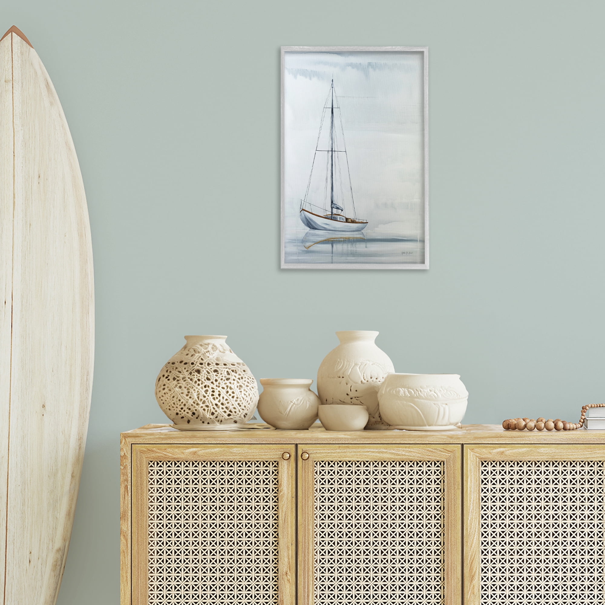 Stupell Industries Sail The Horizon Transportation Painting Gray Framed Art Print Wall Art, 16 x 24
