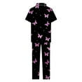 thumbnail image 4 of Cavosen Women's Pajama Sets Short Sleeve Tee 2 Piece Button down Soft Nightwear Collared Shirts Long Pants Sleepwear Tie Bow Print Loungewear with Pocket Casual Pjs Black S, 4 of 5
