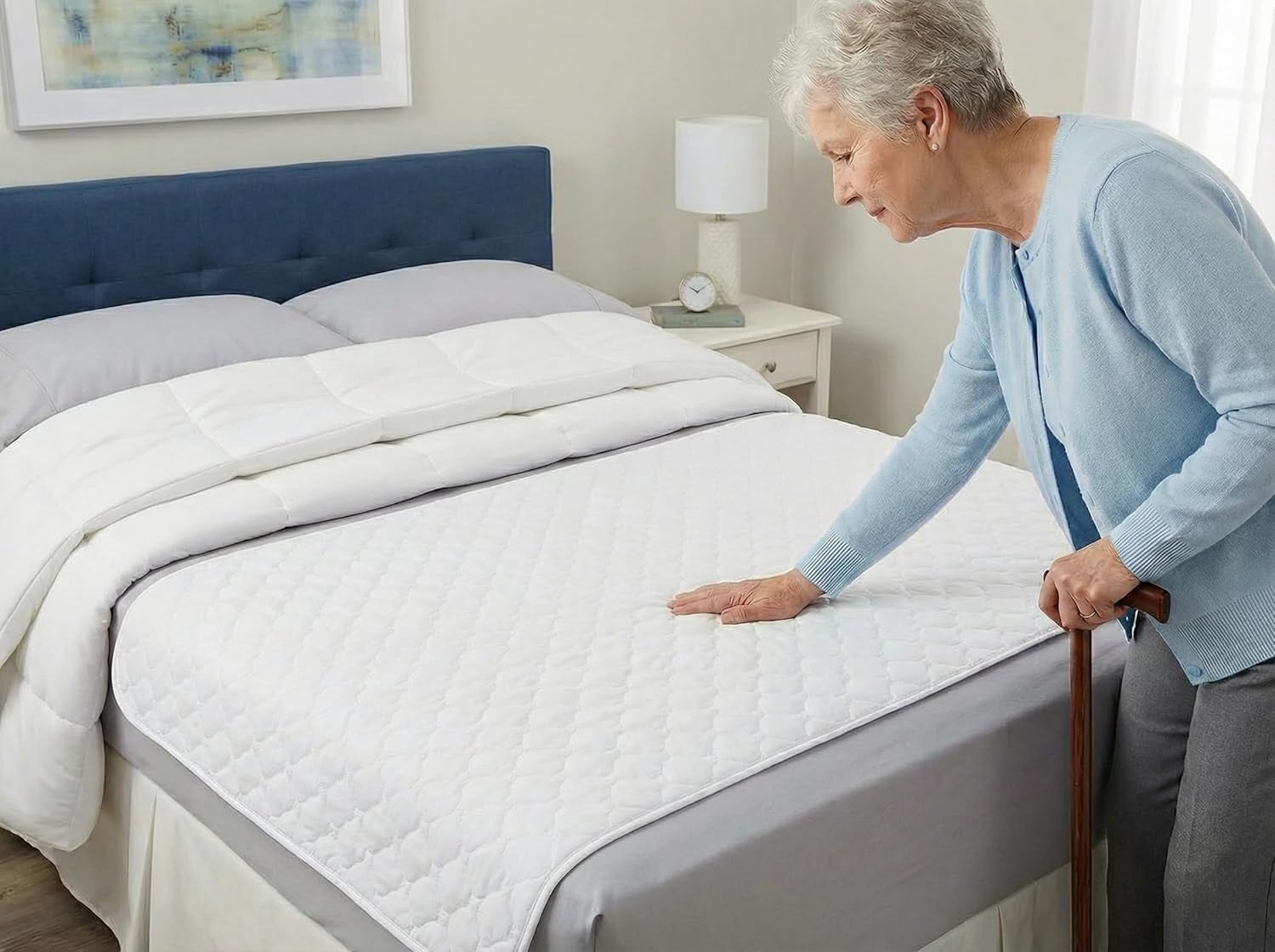 RMS Reusable & Washable Absorbent Waterproof Bed Pad Incontinence Protection, Blue, 34" x 72"