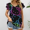 thumbnail image 2 of Hello Kitty Womens Summer Tops Ruffle Short Sleeve Tunic Tops V Neck Loose Fit Flowy T-Shirts, 2 of 7