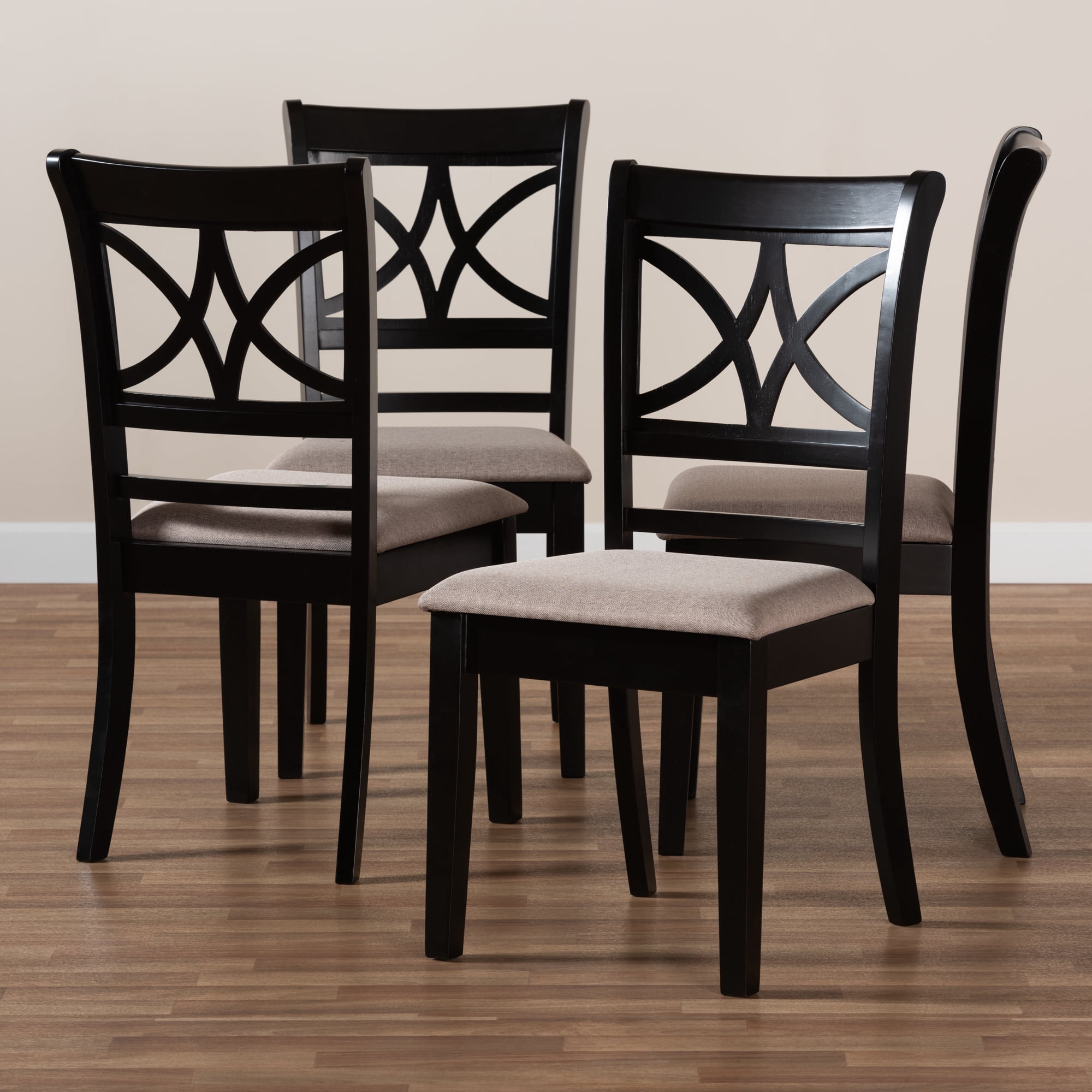 Baxton Studio Clarke Modern and Contemporary Sand Fabric Upholstered and Espresso Brown Finished Wood 4-Piece Dining Chair Set