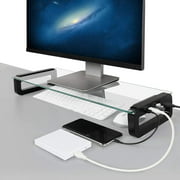 Monitor Stand Riser, Dreamsoule 4-Port USB 3.0 Hub Tempered Glass Monitor stand, Quick Charge 5Gbps High-speed Data