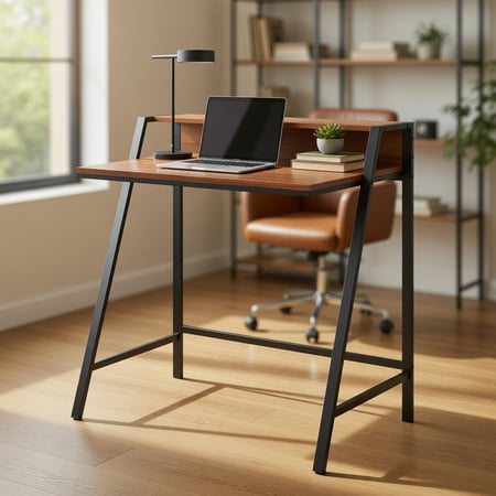 Spaco 2 Tier Computer Desk PC Laptop Table Study Writing Home Office Workstation New-Walnut, Office Desk, Gaming Computer Desks for Study,Working,Writing