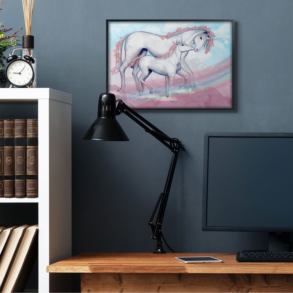 Unicorn Family Pink Rainbow Fantasy Animal Kids Design XXL Framed Giclee Texturized Art by Ziwei Li