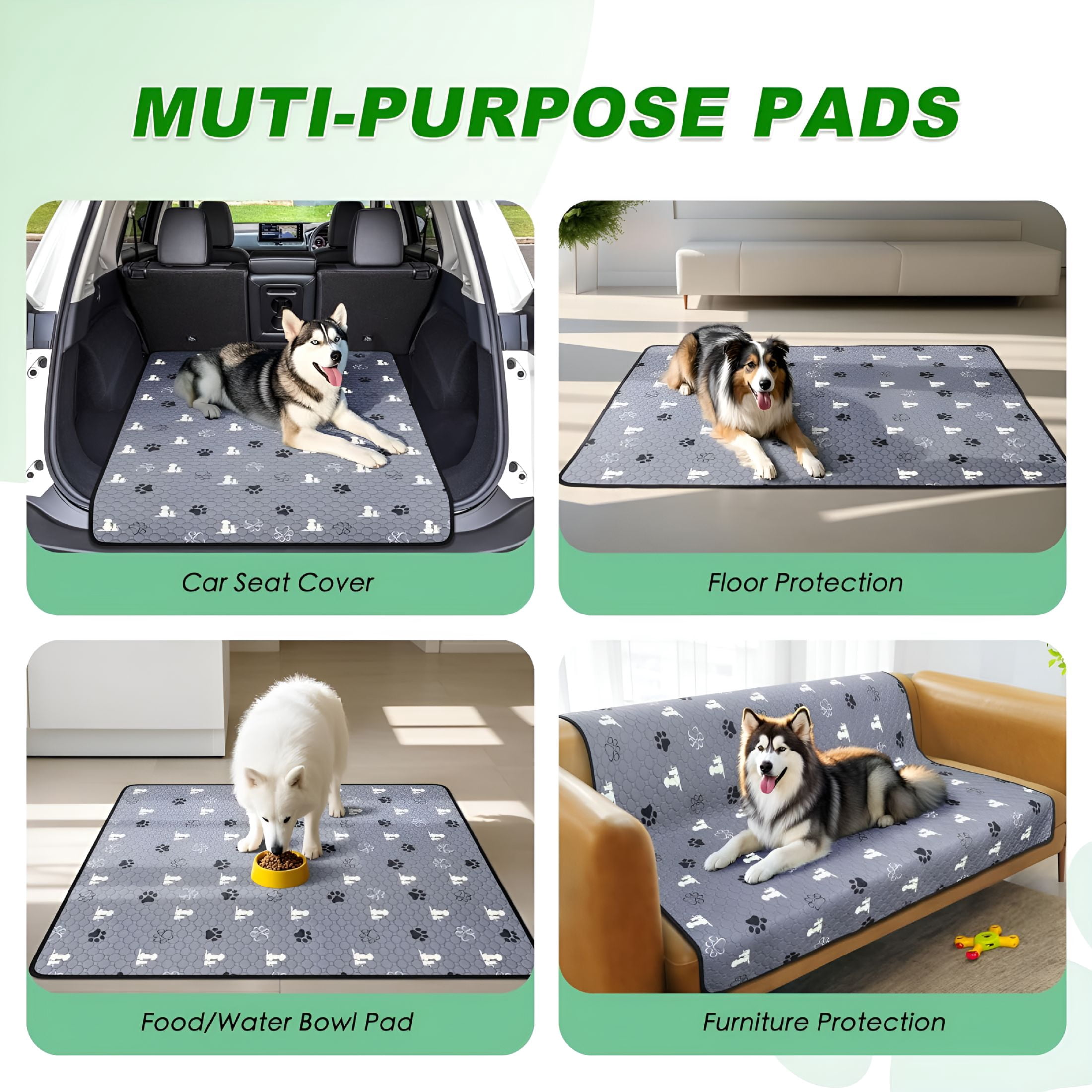 RLESO Washable Pee Pads for Dogs, 4 Pack Absorbent Reusable Training Dog Pads Pet Puppy Pads, Non-Slip Potty Pads for Whelping, Playpen, Crate, Bed, Grey 18"x24"