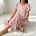 thumbnail image 6 of Tqcoqu Women's 2 Piece Pajama Set, Round Neck Ruffle Short Sleeve Contrast Piping & Drawstring Ruffle Hem Wide Leg Pants, Loungewear Sleepwear for Women, 6 of 6