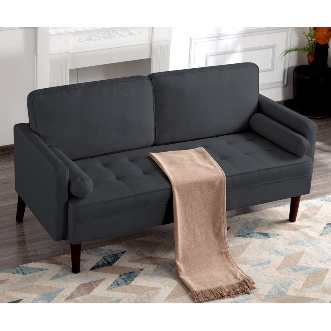 BSHTI 65” Modern Loveseat, Removable Cushion Covers, with 2 Bolster Pillows, Fine Linen Upholstery Couch, Easy Setup, Dark Gray