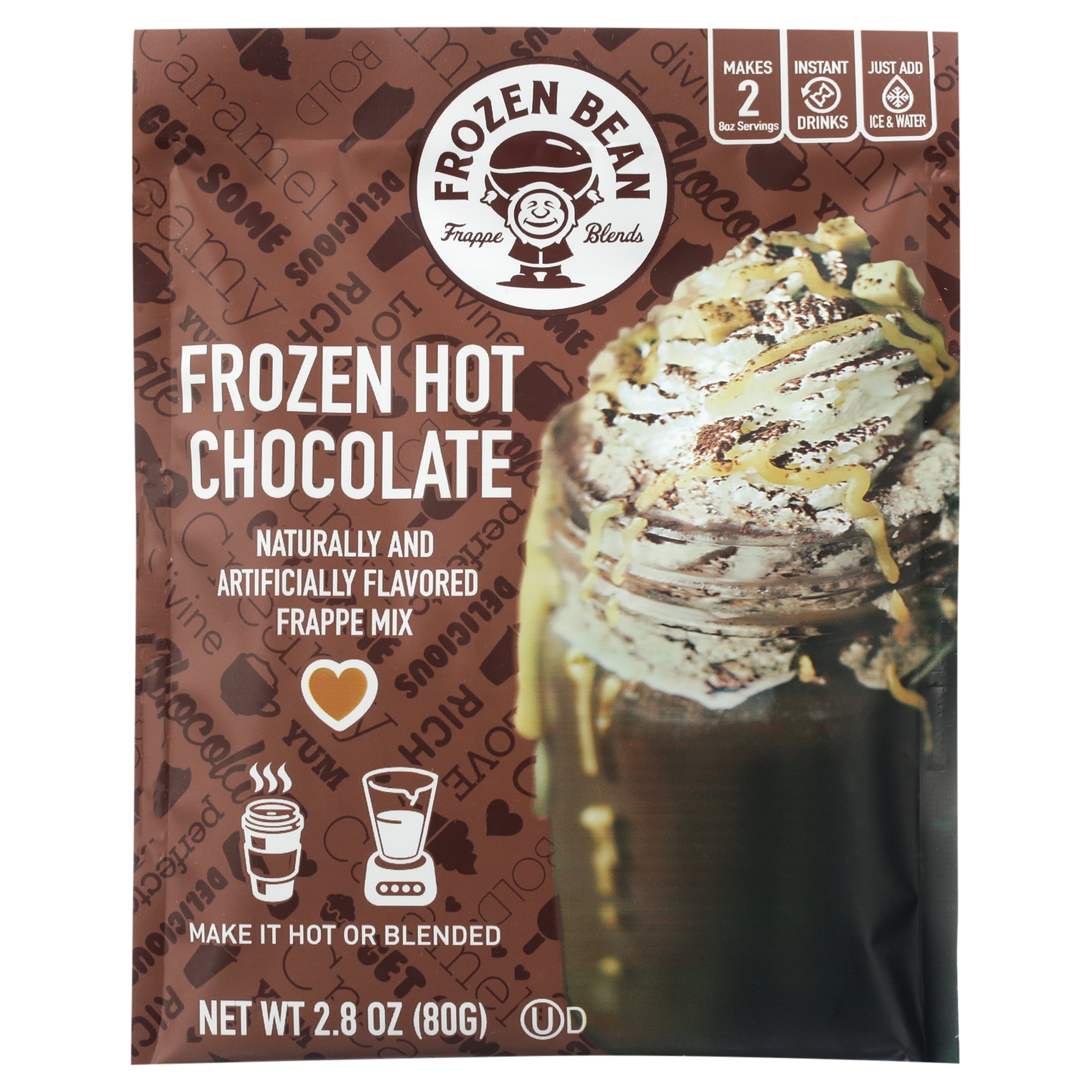 The Frozen Bean Frozen Hot Chocolate Frappe Mix, (12-pack) 2.8 oz Bags