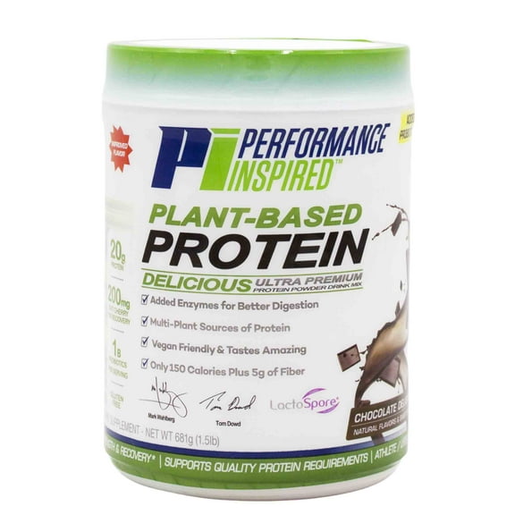 Performance Inspired Nutrition - Plant Protein Powder - Vegan - 20G - 1B Probiotics - Digestive Enzymes - G Free - Chocolate Delight - 1.5 lbs
