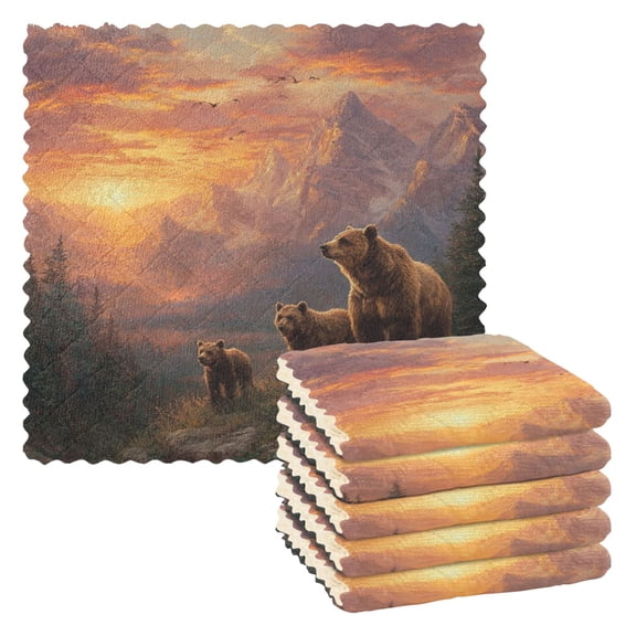 6 Pieces of Kitchen Towels 11x11Inch Kitchen Dish Cloths Kitchen Dish Towels Reuseable Cleaning Cloths Majestic Bear Family
