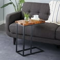 thumbnail image 3 of DecMode 11" x 25" Brown Teak Wood Live Edge Top Accent Table with Black Metal Base, 1-Piece, 3 of 10