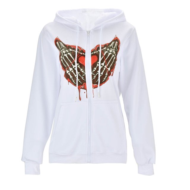 Túnica de Moda Gibobby Suéter Con Cremallera Vintage para Mujer Sudadera Con Capucha Estampado de Corazón Blanco S