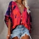 thumbnail image 3 of Blusa De Gasa Con Manga De Murciélago, Parte Superior De Gasa Teñida Anudada A Máquina, Cuello En V Profundo, Ajuste Holgado Para Compras Para Mujeres Para Vacaciones ZAQW M rojo, 3 of 5