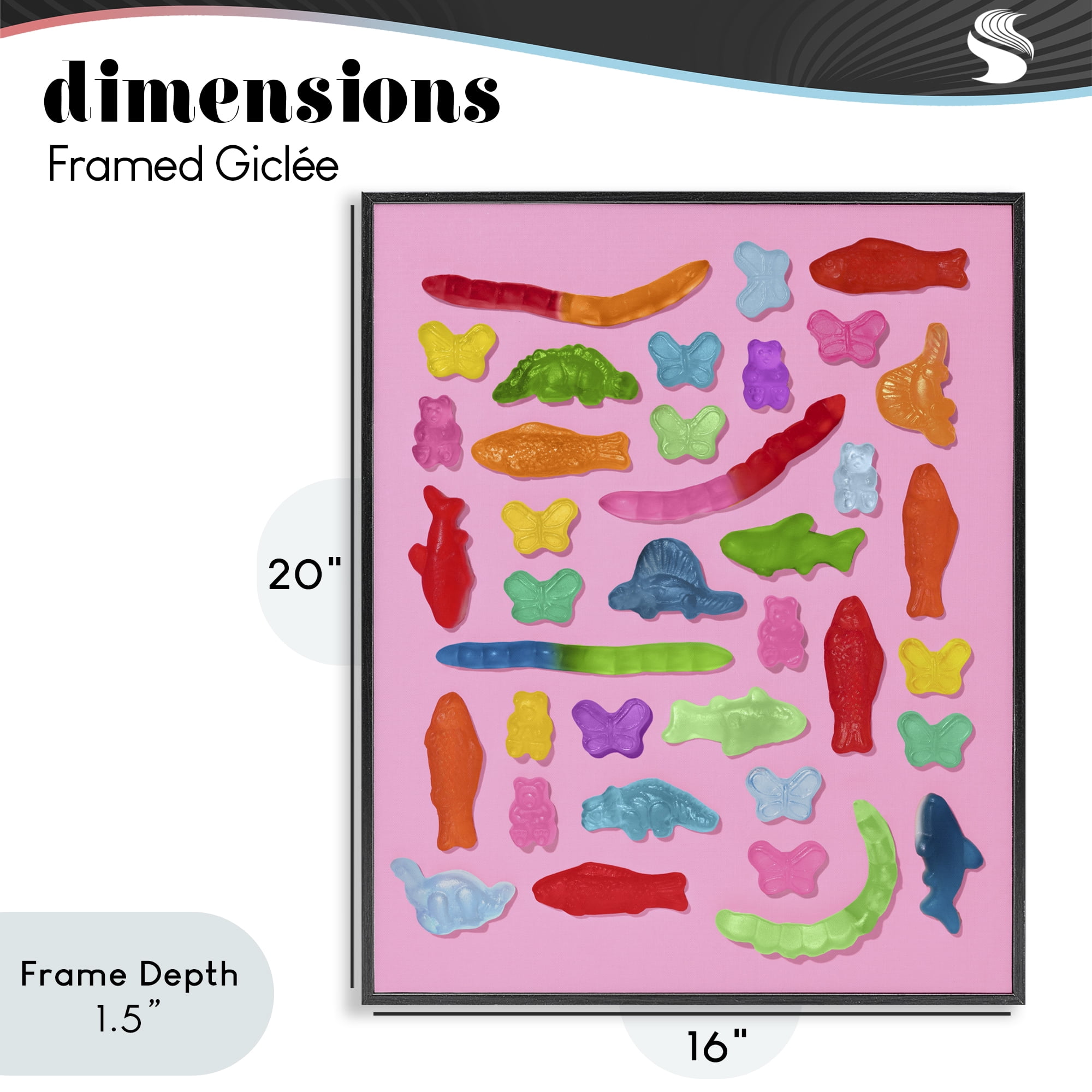 Stupell Industries Pink Gummy Animal Collage Black Framed Giclee Art, design by LISH Creative