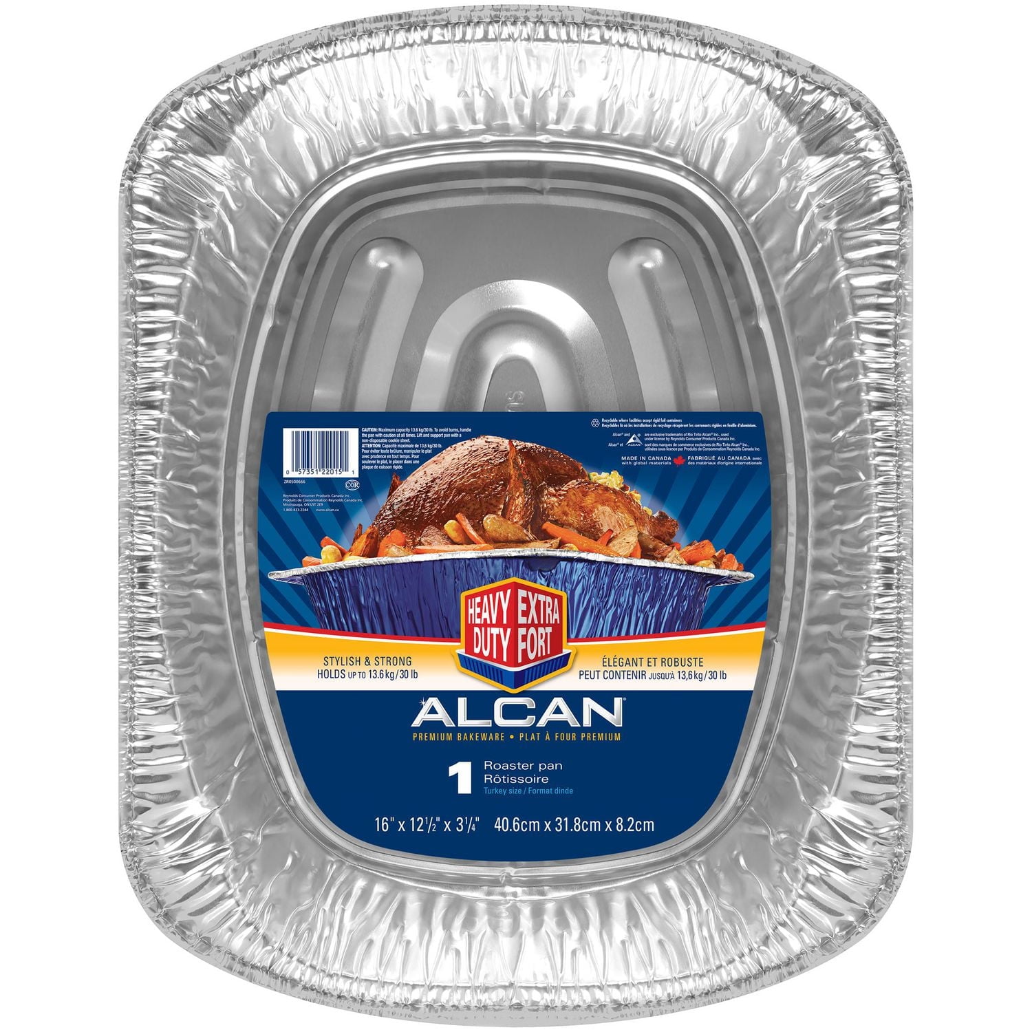 Alcan® Turkey Size Roaster Heavy Duty Aluminum Foil Pan, 16"x12"x3" 1-pack