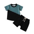 thumbnail image 1 of Conjunto De Pantalones Cortos De Manga Corta Baby Boy rayas patchwork camiseta tops shorts set algodón (negro 9-12m 80cm) Cgtredaw Para estrenar, 1 of 1