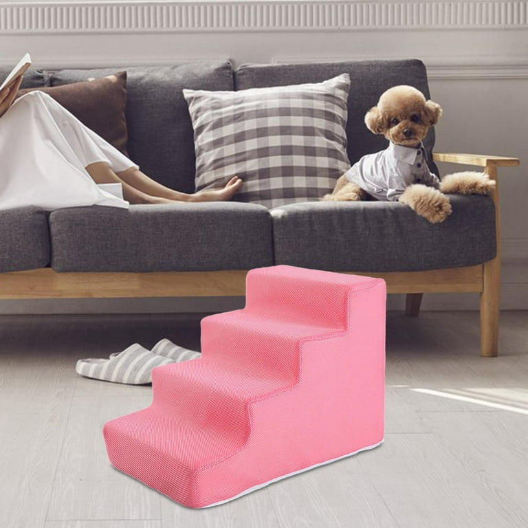 FITYLE High Density Pet Steps Ladder Cat Ramp Non Slip Dog Steps Balanced Pet Steps for Sofa Small Dogs and Cats Couch High Beds Pink 4 Steps