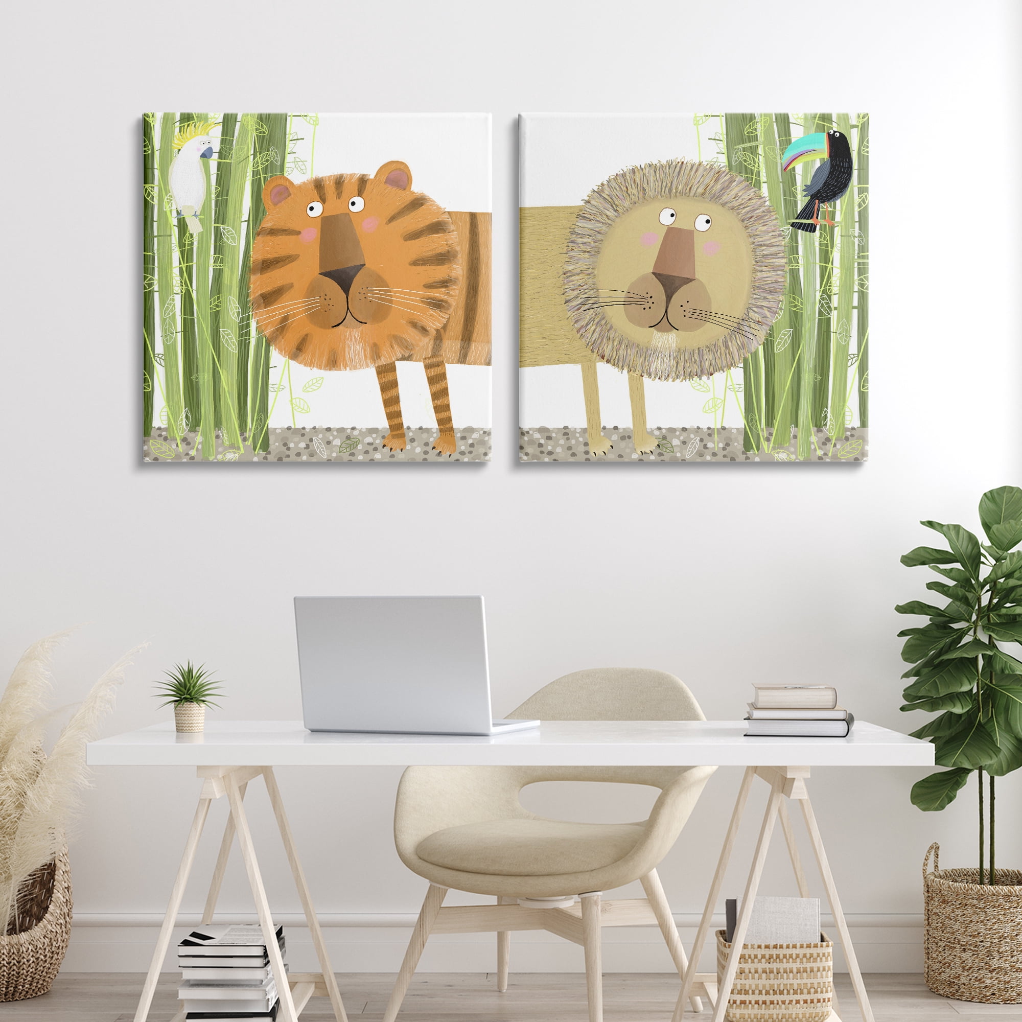 Stupell Industries Bamboo Trees & Animals 2 Piece Canvas Wall Art Set, design by Carla Daly