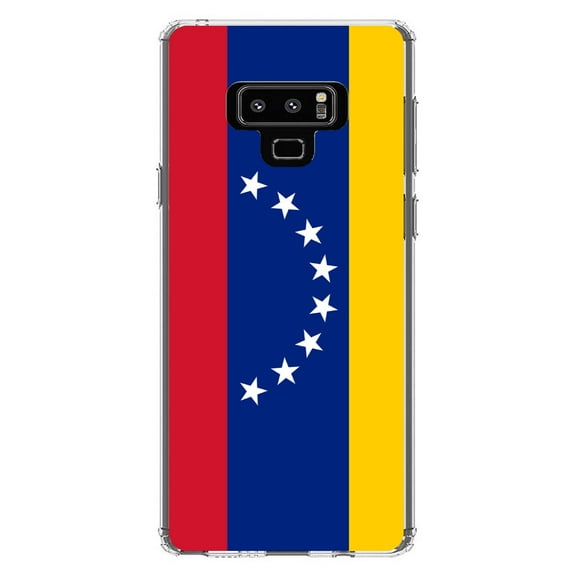 DistinctInk Clear Shockproof Hybrid Case for Samsung Galaxy Note 9 - TPU Bumper, Acrylic Back, Tempered Glass Screen Protector - Venezuela Flag Red Blue Yellow - Venezuela