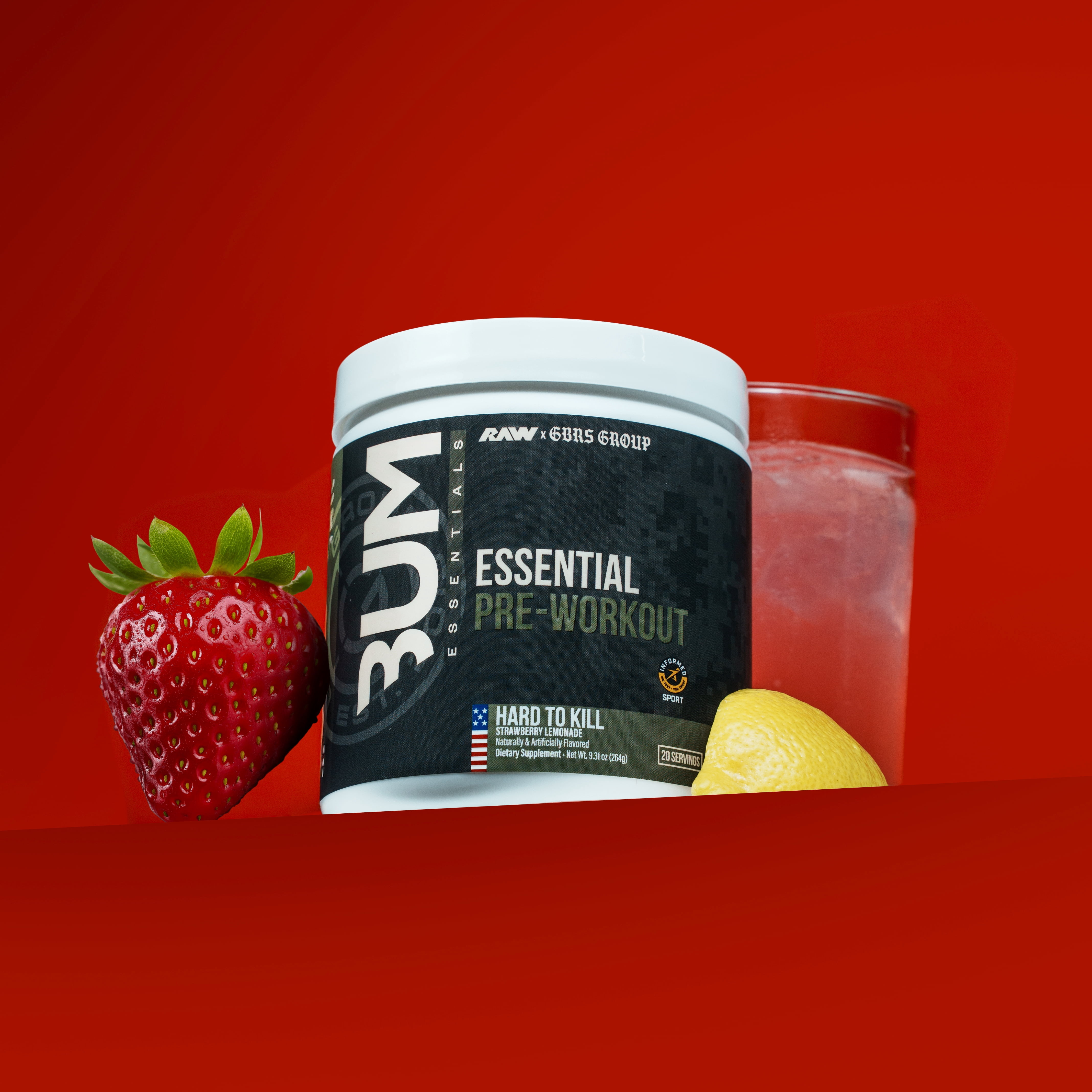 Raw Nutrition x GBRS Group Essentials Pre Workout Powder, Hard to Kill Strawberry Lemonade, 20 Servings
