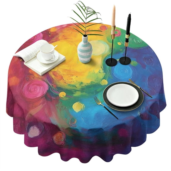 Colorful Abstract Pattern Round Tablecloth 60"x60",Wrinkle Wipeable Table Cloth for Kitchen Dining Room Picnic Patio Party