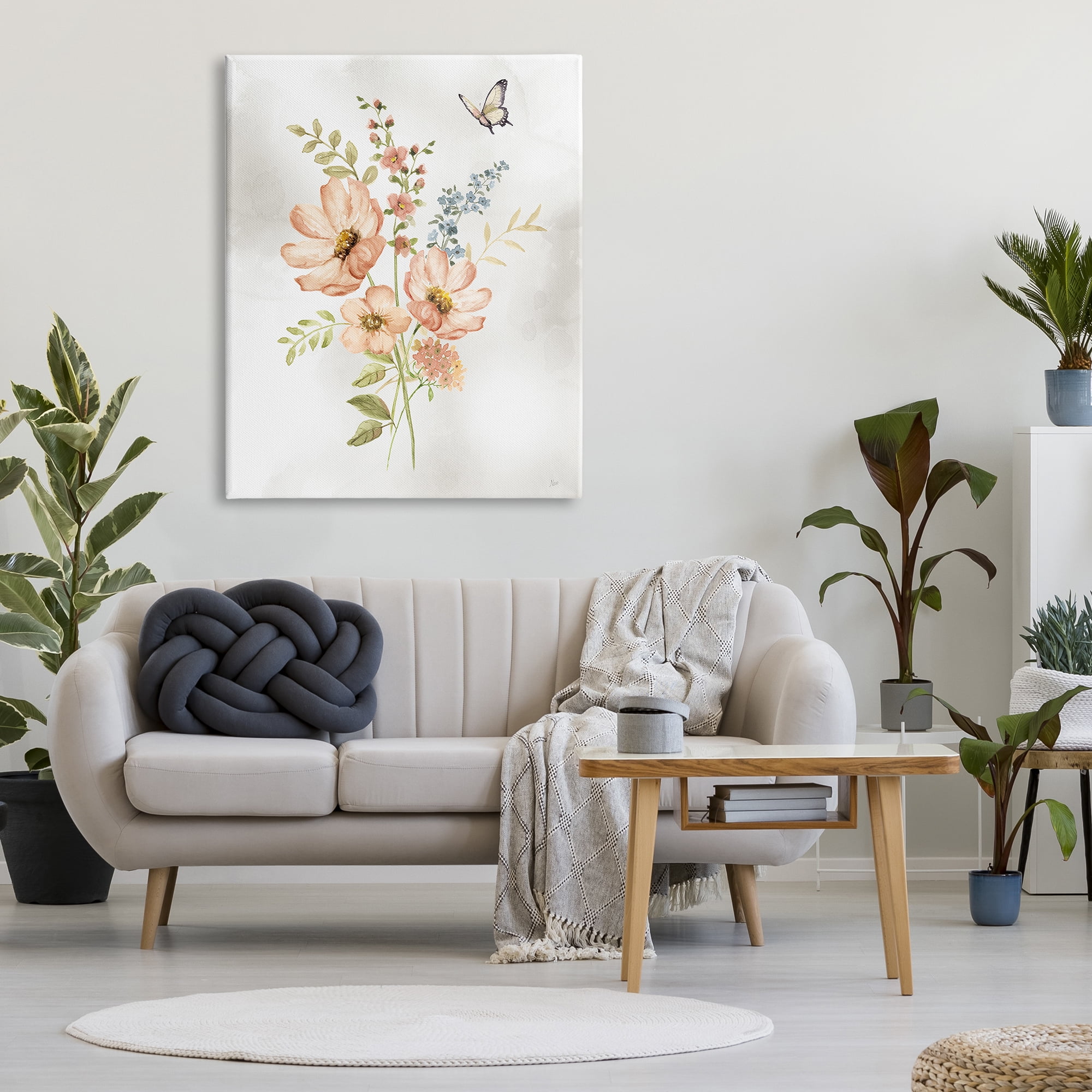 Stupell Industries Pink Daisies & Butterfly Botanical & Floral Painting Gallery Wrapped Canvas Art Print Wall Art, 36 x 48