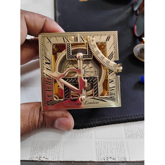 Nautical Vintage Brass Square Shape Sundial Compass Collectible Gift Item