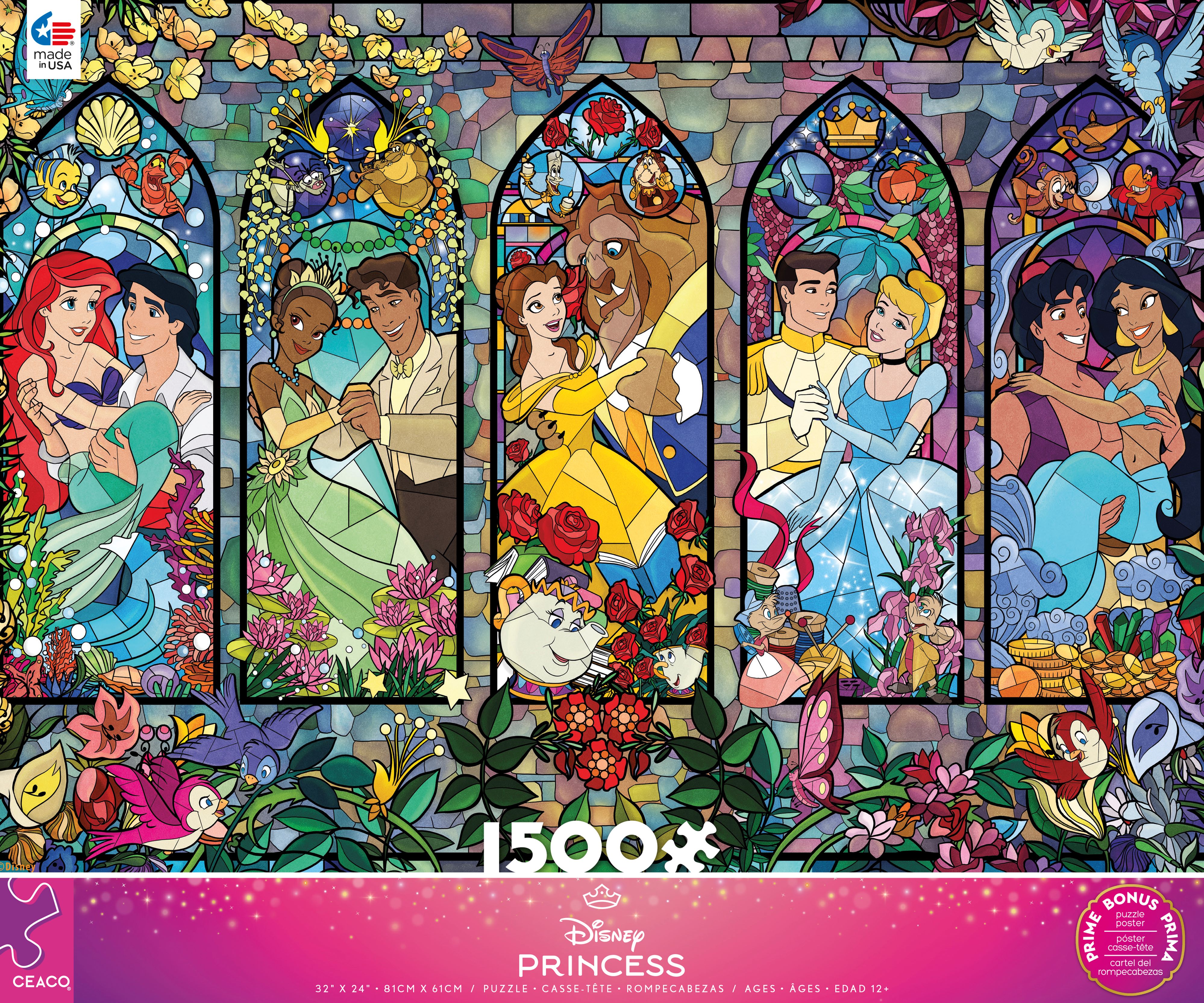 Ceaco Disney Princess Castle Royal Windows 1500 Piece Interlocking Jigsaw Puzzle