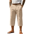 thumbnail image 2 of Domuza Capri Pants for Men Business Casual Dress Pants Summer Linen Wide Leg Pant Trendy Pleated Beach Pant Khaki 3XL, 2 of 4