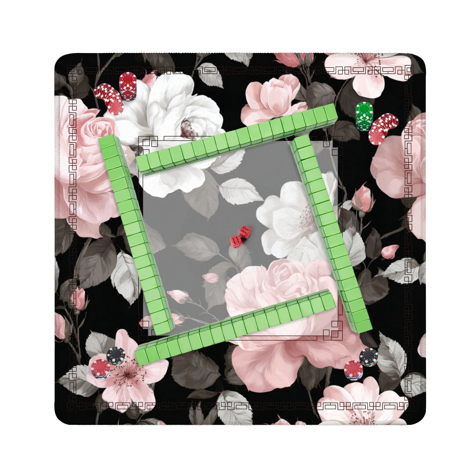 Mahjong Mat 31.5" x 31.5" Seamless pink roses Non-Slip Noise Reduction American Mahjong Tiles Table Cover for Dominoes Poker Card Board Games Gift