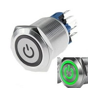 WerFamily 22mm Momentary Push Button Switch 1NO 1NC SPDT ON/OFF Waterproof Stainless Steel Metal Round with Green LED Angel Eye + Power Indicator