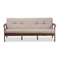 thumbnail image 3 of Baxton Studio Bianca Mid-Century Modern Walnut Wood Light Grey Fabric Tufted 3-Seater Sofa, 3 of 7