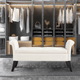thumbnail image 2 of Topeakmart Modern Fabric Tufted Storage Bench Cushioned Ottoman Bench with Rolled Arms, Fresh White, 2 of 8