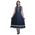 thumbnail image 1 of Bimba Robe Anarkali Noire à Imprimé Damassé pour Femmes Col Mandarin Kurta Ethnique Indienne TG, 1 of 6