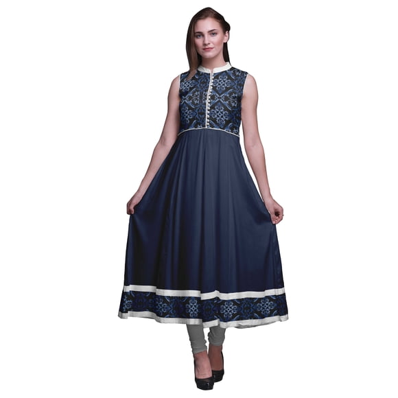 Bimba Black Damask Indian Kurtis For Women Solid Readymade Anarkali Dress Printed Indian Kurti Small