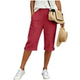 thumbnail image 2 of cfhntfmh Capri Pants for Women Straight Leg Casual Pants High Elastic Waist Summer Travel Pants with Pockets, 2 of 5