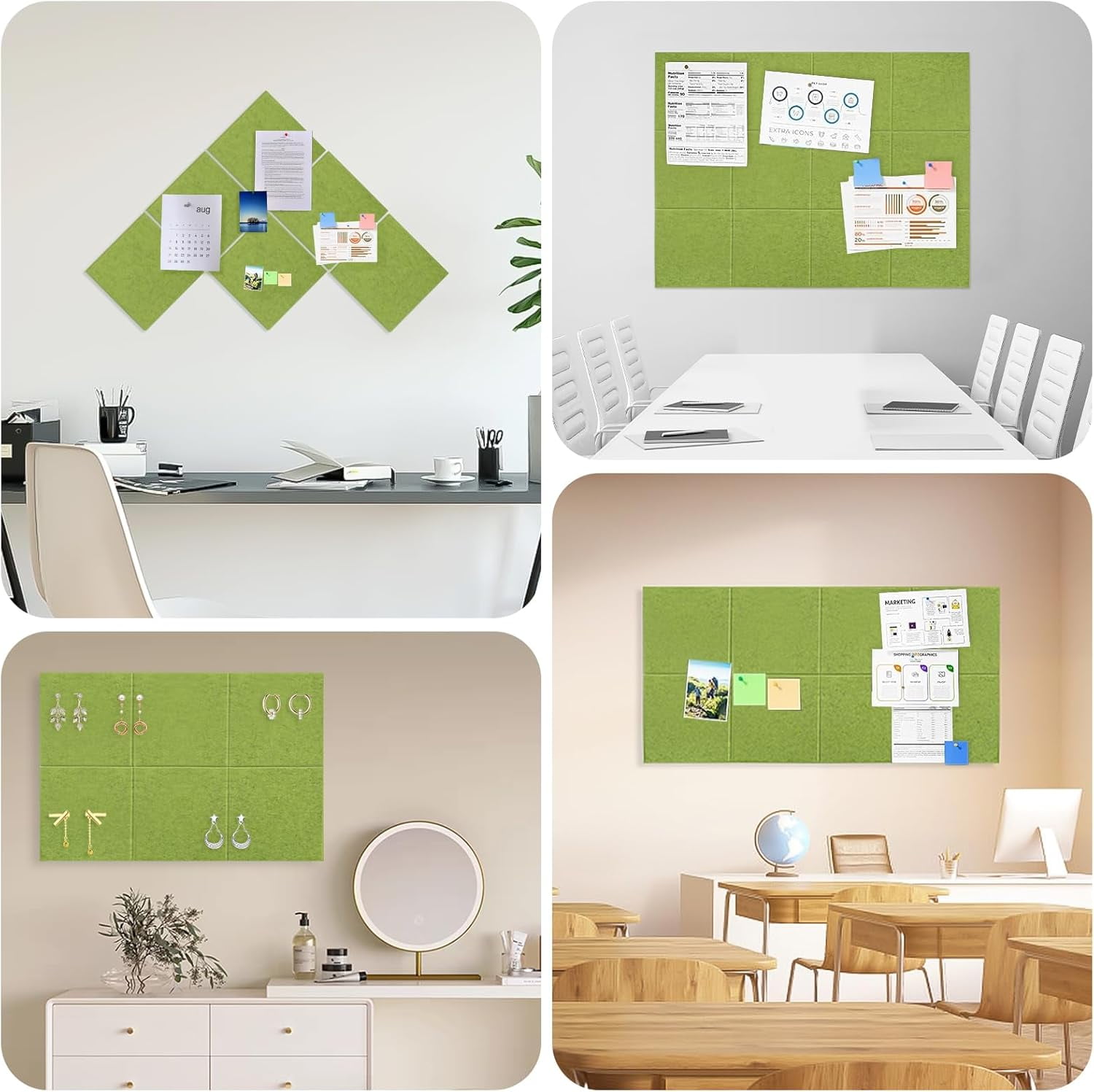 Large Cork Board for Office Wall Decor,48"x36"-12 Pack Felt Wall Tiles with Safe Removable Adhesive Tabs, Thicker 0.47in, Felt Bulletin Board Pin Board Cork Boards for Walls - Dark Blue