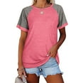 thumbnail image 1 of T-Shirt Femme à Manches Courtes Col Rond Blouse Décontractée, Rose, 3TG, 1 of 6