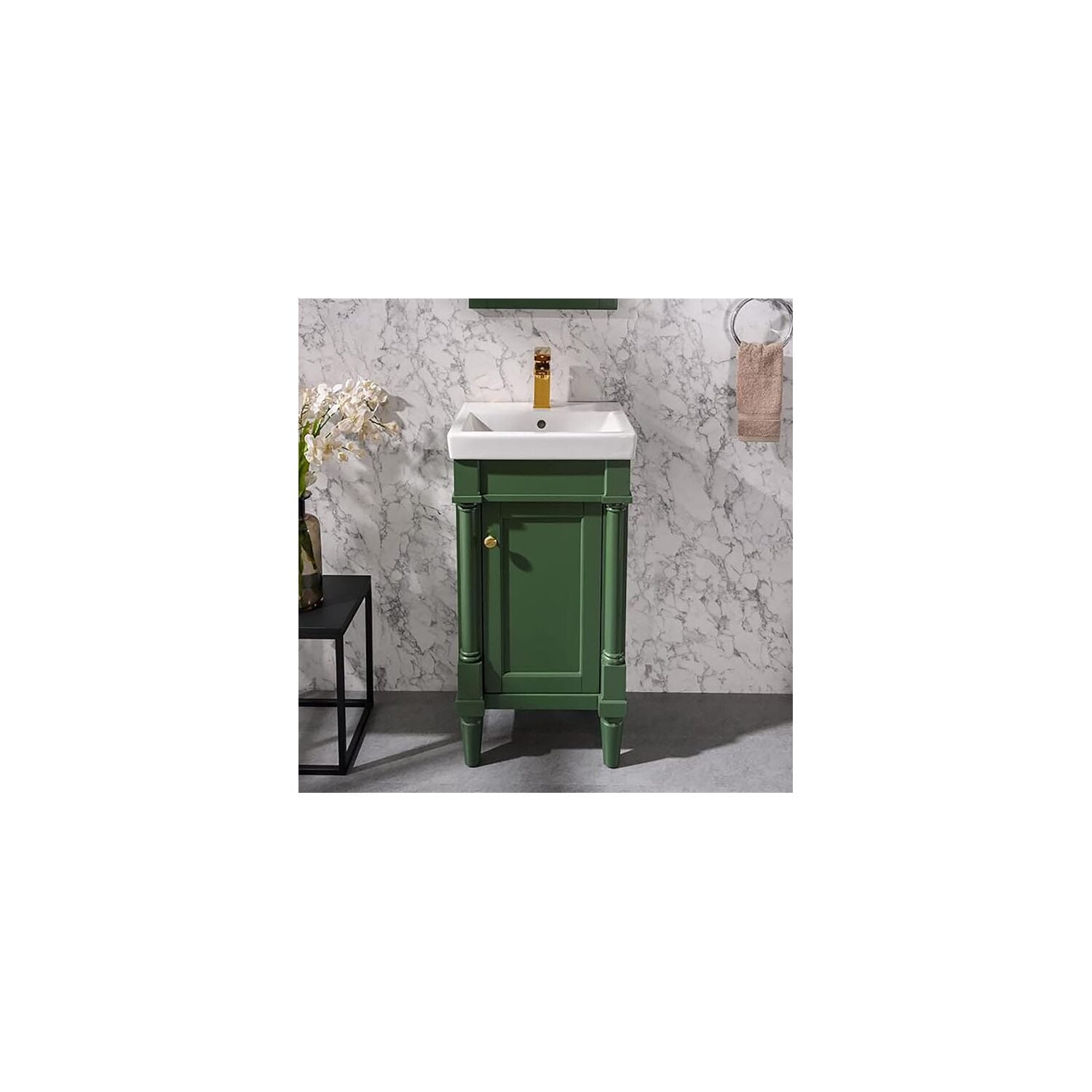 18" Bathroom Vanity Sink Combo - Green Finish with Ceramic Top