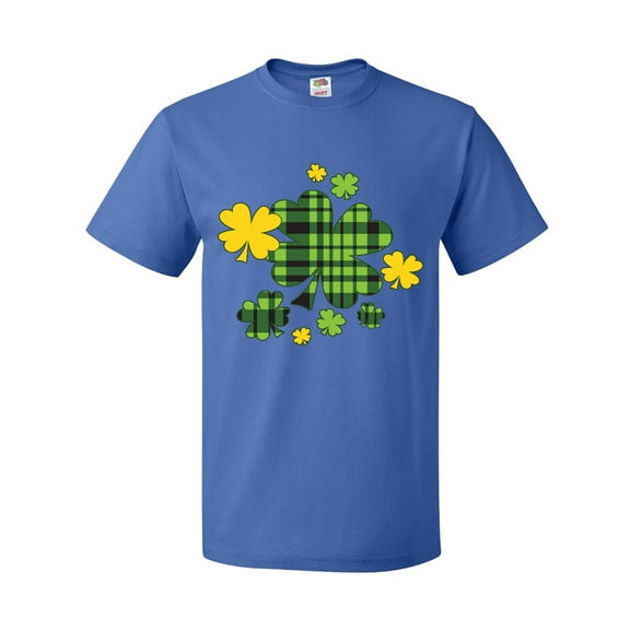 Inktastic St. Patrick's Day Plaid Green and Yellow Shamrocks T-Shirt
