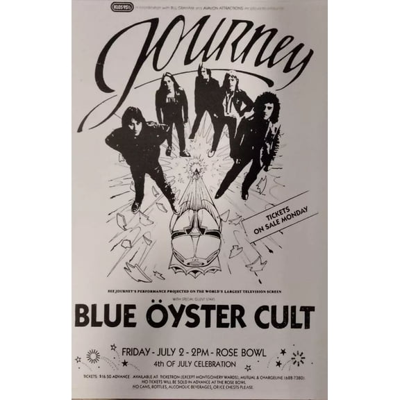 1982 JOURNEY CONCERT POSTER WALL ART PRINT IN BLUE OYSTER CULT 11 x 17 Inch Poster