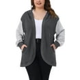 thumbnail image 1 of Chaqueta de mujer de talla grande Agnes Orinda con capucha, abierta al frente, bloques de color, de manga larga, sudadera casual de gran tamaño con bolsillos 1X gris oscuro, 1 of 6