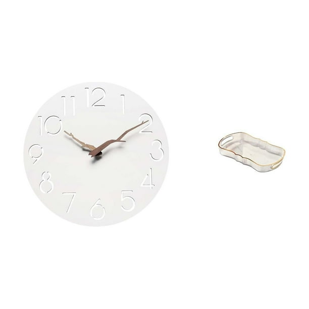Reloj De Pared Decorativo Silencioso Para Cocina, Oficina O Estudio, Con Diseño De Fácil Lectura Y Bandeja Para Servir Alimentos, Ideal Para El Tocador Del Baño O Para Almacenar Frutas En