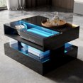 thumbnail image 1 of MODERNLUXE High Gloss Coffee Table with Storage,Square Lift Top Coffee Tables with 1 Drawer & LED Lights for Living Room,Black, 1 of 7