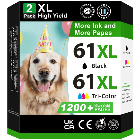 61 Ink Cartridges Compatible for HP 61XL Printer Ink for Officejet 4635 4636 Envy 4500 5530 Deskjet 2548 3512 (2-Pack, Black/Tri-color)