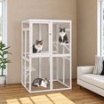 thumbnail image 2 of Pefilos 64" Outdoor Cat House, Large Cat Condo for Feral Cats Wooden Outside Cat Cage Weatherproof with Platforms, White, 2 of 11