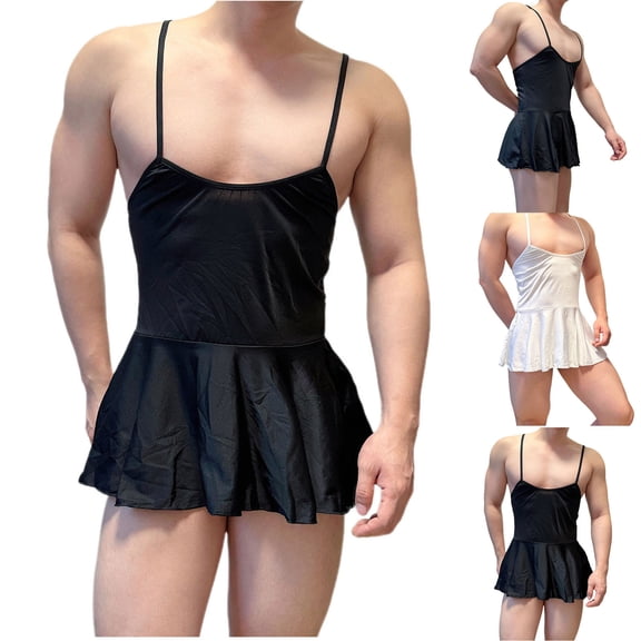 Sakmal Mens Moomoo Nightgowns Sleeveless Babydoll Big and Tall Moomoo Dress Black Scoop Neck Mens Nightgown Free Size