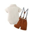 thumbnail image 2 of Baby Boys Clothes Suit 0-18 Months Gentleman 3pcs Outfits Dress Shirt Romper Bowtie Suspender Shorts, 2 of 9